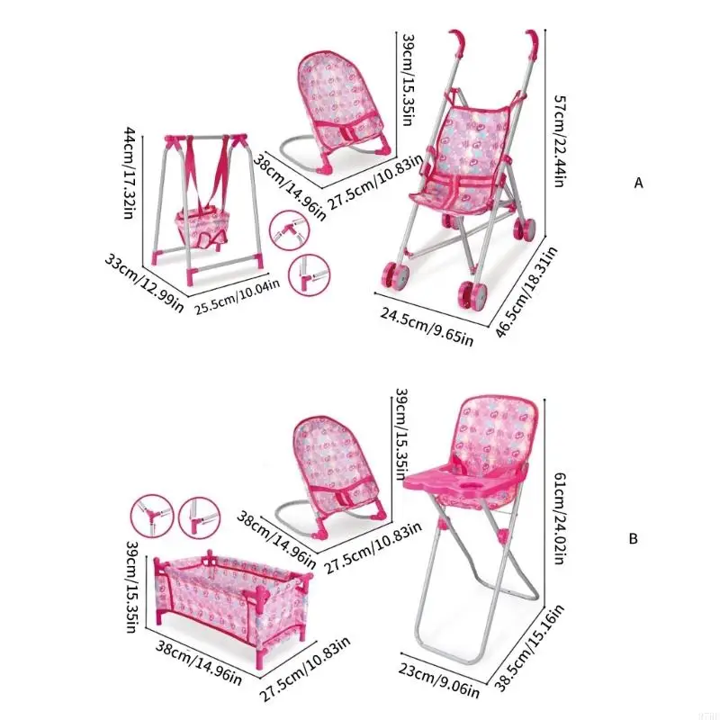 97BE Player prétendent Set Poll poussette High Chair Swing Baby Doll Nursery Accessoire pour les enfants