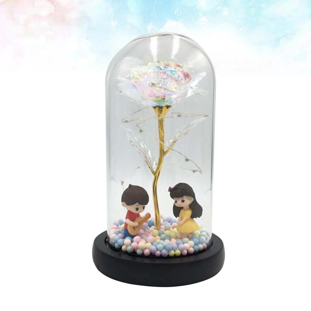 

1Pcs Gold Foil Rose Flower LED Bottle Light Glass Dome Romantic Valentine's Day Gift Guitar Lovers Statue Desktop Lamp