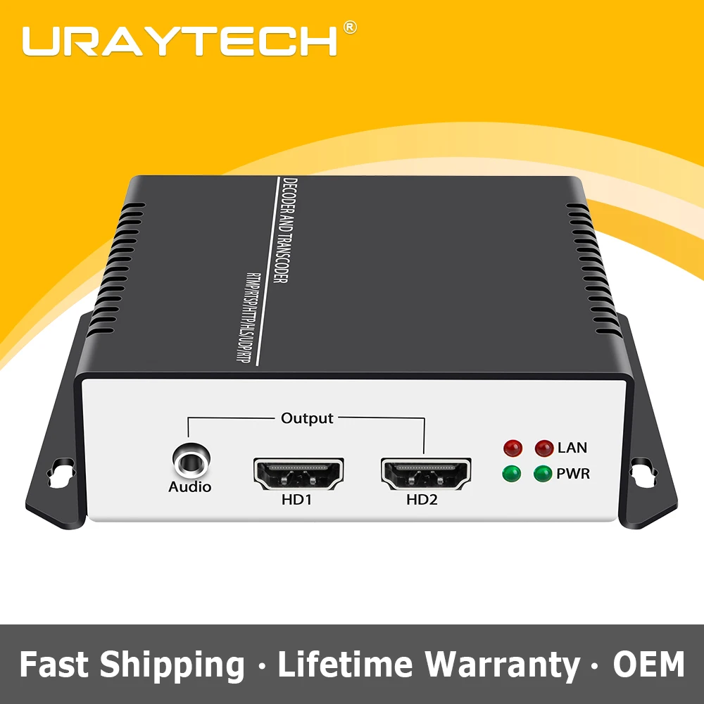 URayTech 4K 60fps IP Camera Decoder with Dual HDMI Output, Video Streaming Transcoder for Converting RTSP RTMP SRT ONVIF HLS UDP