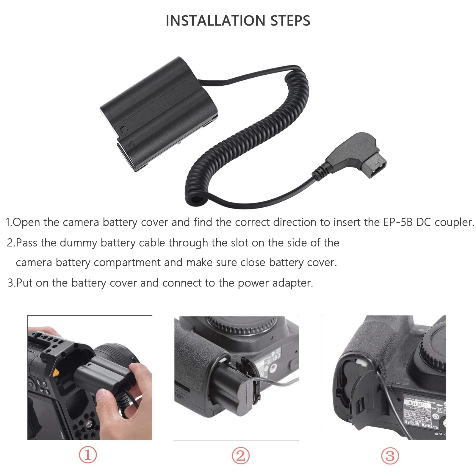 EP-5B EN-EL15 Dummy Battery DC D-Tap Coupler with Extendable Cable for Nikon D7000 D7100 D7200 D750 D800E D810A Z5 Z6 Z7 II