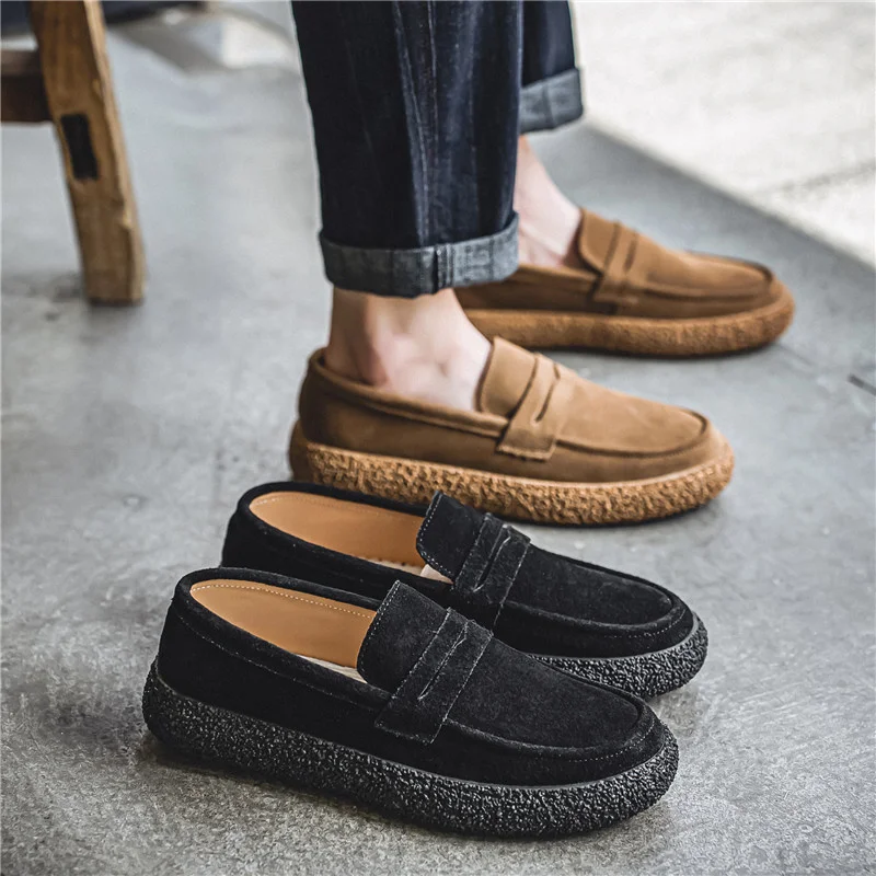 Fashion Vintage Men Casual Shoes Classic Flats Slip-On Men\'s Loafers Shoes Comfortable Suede Moccasins Male Lazy Driving Shoes