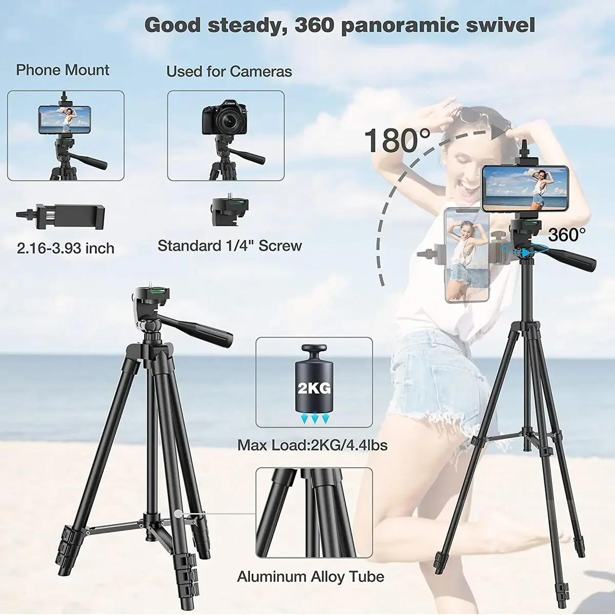 Portable Tripod for Phone Lightweight Camera Tripod Stand with Bluetooth Selfie Remote Phone Holder for Tiktok Video Photography