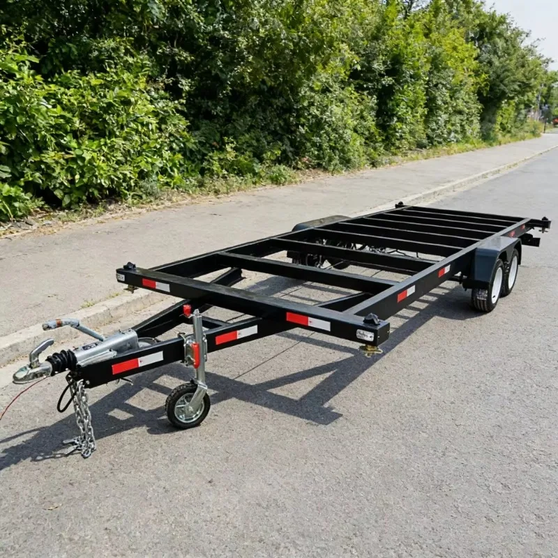 Heavy duty twin-axle trailer chassis, painted frame, suitable for caravans/motorhomes, compliant with road regulations