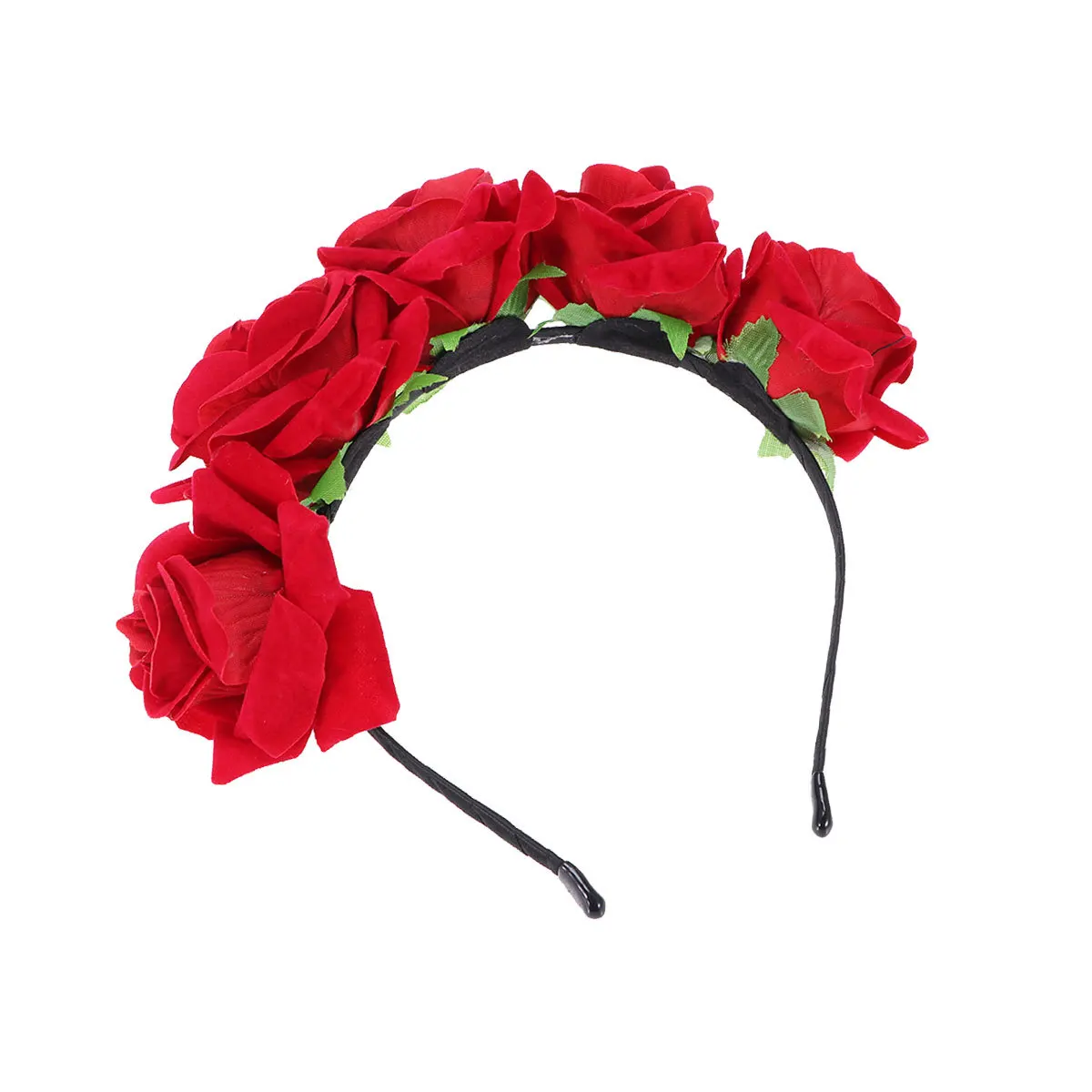 

Red Artificial Rose Hair Hoops Floral Headband Elegant Hair Accessory for Wedding Beach Party Flower Garland Headdress