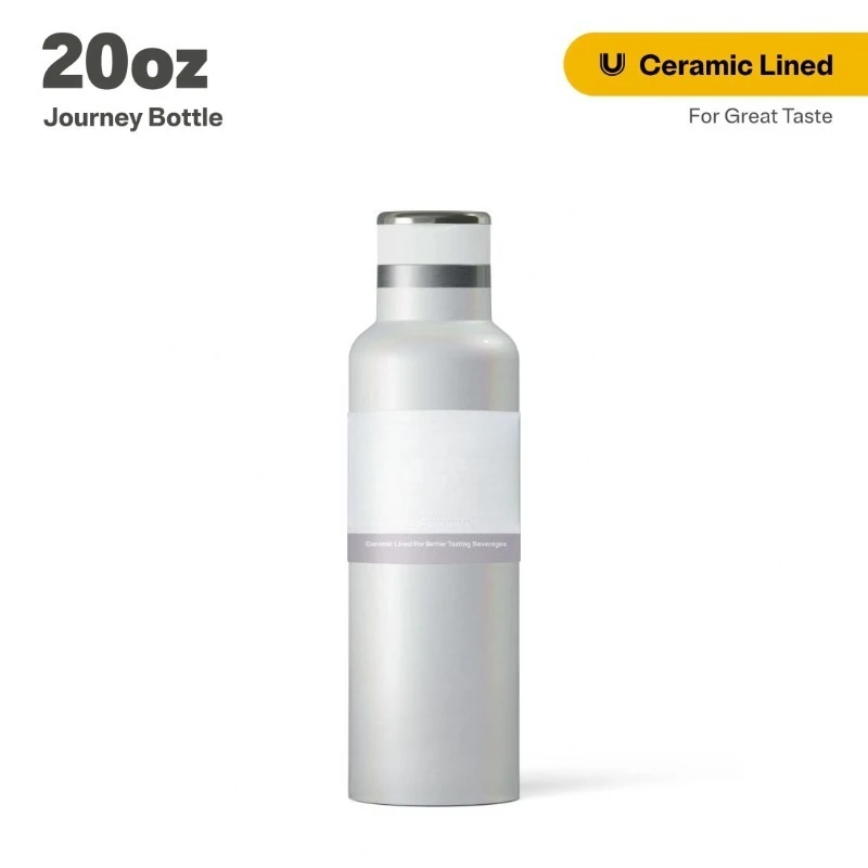 

20 oz Ceramic Lined Insulated Journey Bottle, Leak-Proof Lid, White Glitter