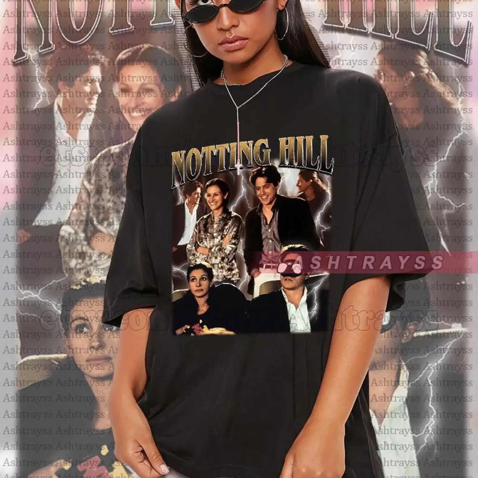Camiseta vintage de Notting Hill, estilo bootleg, con estampado de Hugh Grant y Julia Roberts, vintage, lavada, unisex, versátil y transpirable