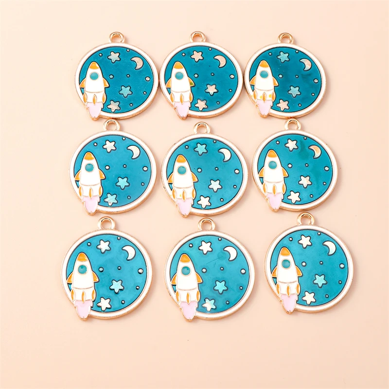 

20pcs 25x29mm Cute Space Charms Enamel Planet Rocket Charms Pendants for Jewelry Making Necklaces Earrings Bracelets DIY Gifts