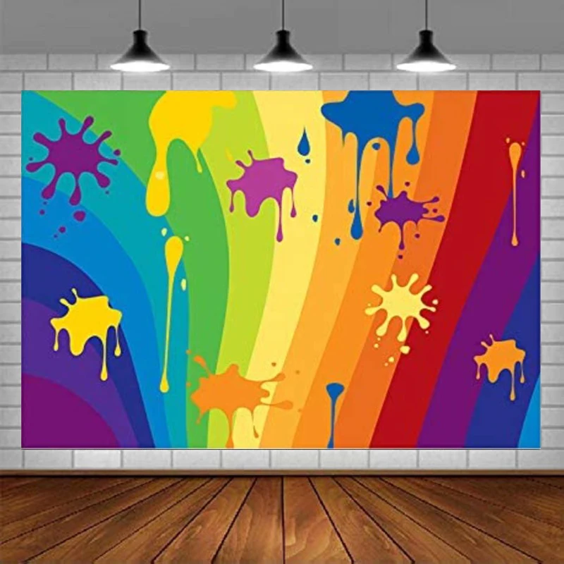 

Graffiti Style Photography Backdrop Rainbow Color Paint Splash Background Hip Hop 90s Party Decor Banner Photo Shooting Props