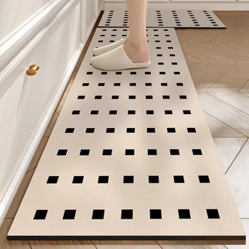Kitchen Floor Mat PVC Waterproof Leather Carpet Non-slip Oil-proof Foot Mats Beige Striped Rug Long Rugs Home Decor Alfombra De