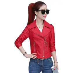 Red Black Pink Women Leather Coat New 2023 Spring Autumn Jacket Fashion High End Korean Version Motorcycle Outerwear Female Tops