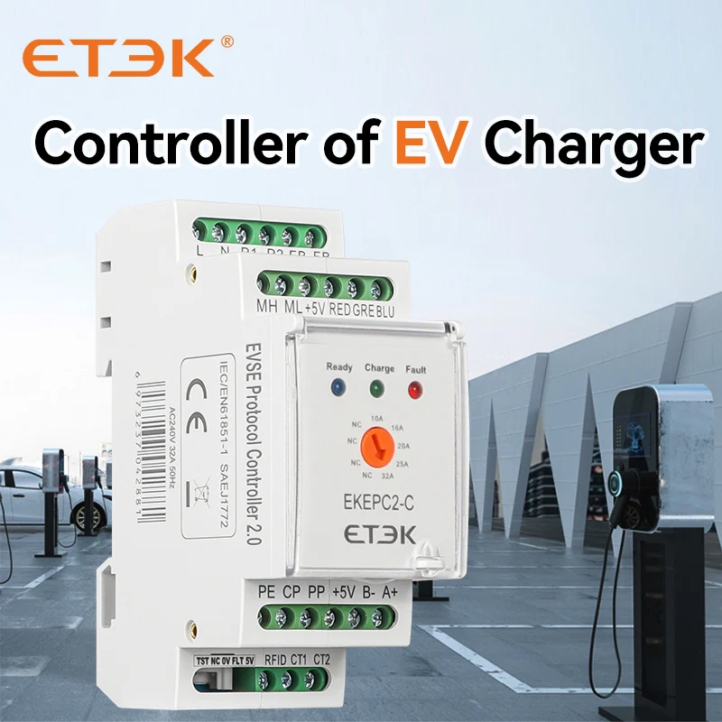 ETEC-EKEPC2 Tipo de cabo, padrão europeu, monofásico, 3 fases, 10, 16, 20, 25, 32A, Modbus-RTU, RS485, EVSE com RCMU