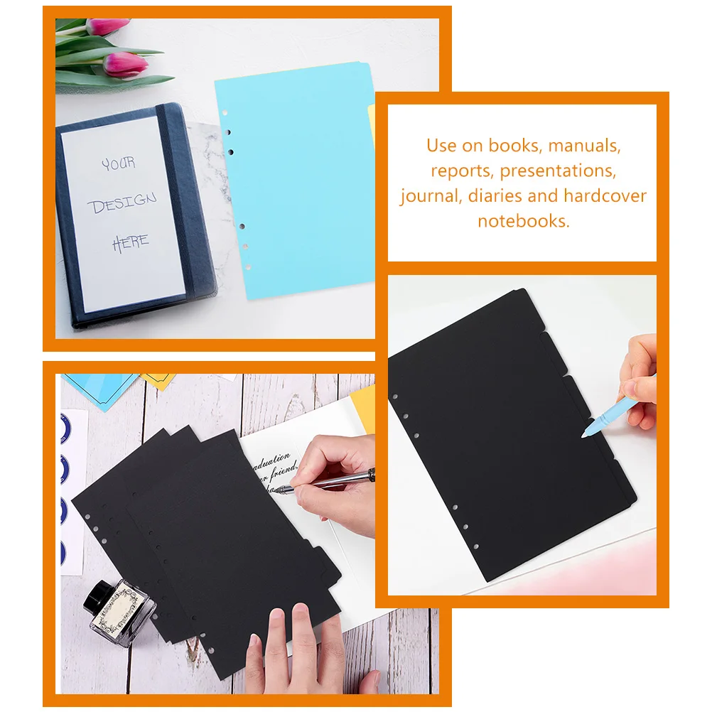 

4 Sets A5 Black Colorful Index Classified Labels Punched Binder Dividers Loose Leaf Page Markers Notebook Supplies Stable