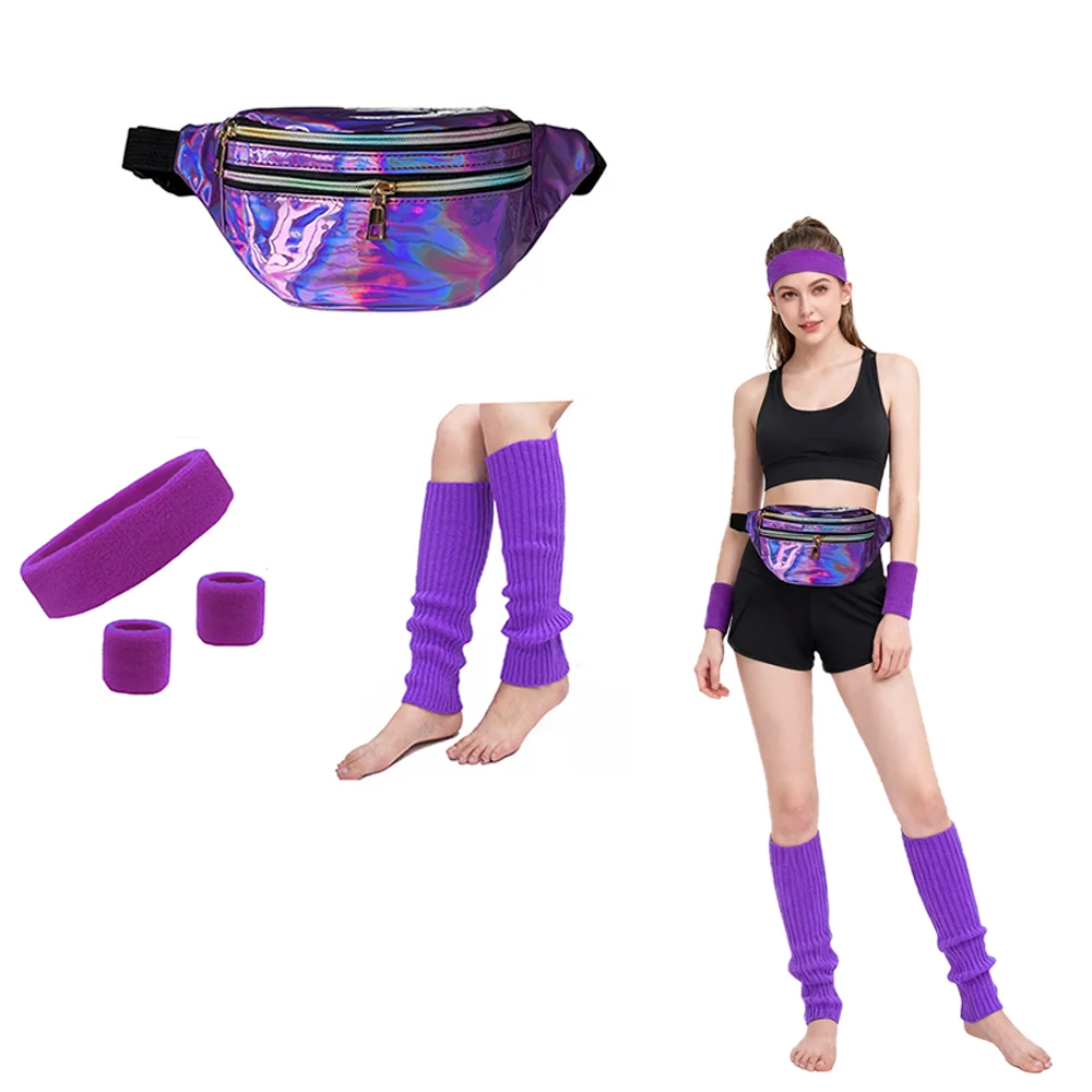PESENAR 80s Acessórios para Mulheres Meninas Neon Retro Glow 1980s 90s Roupas de Festa Traje de Ano Novo Rosa Fanny Pack Perna Mais Quente