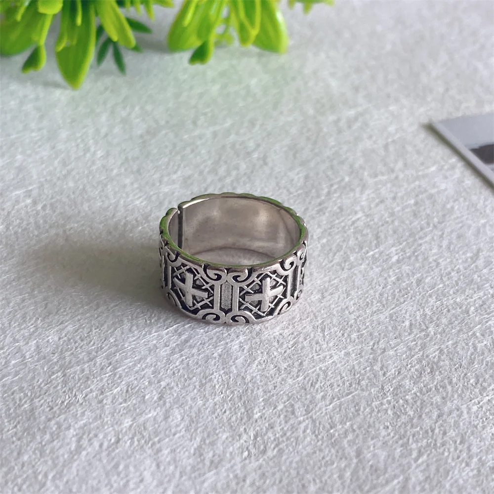 แหวนเปิดรูปทรงกางเขนสไตล์วินเทจฮิปฮอป ทำจากโลหะผสม สำหรับผู้ชายและผู้หญิง แฟชั่นทันสมัย ปรับขนาดได้ เครื่องประดับสำหรับผู้ชายและผู้หญิง