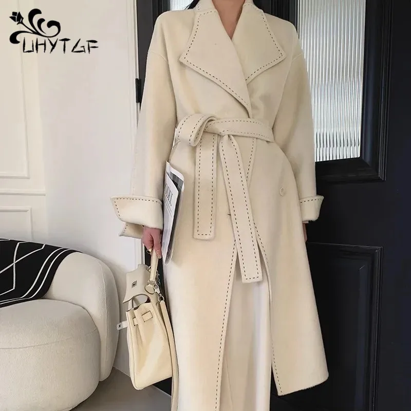 

Fashion Double-Sided Cashmere Coat For Women In Autumn And Winter, High-End Large Lapel Design, Pure Hand Sewn Loose Long Coat