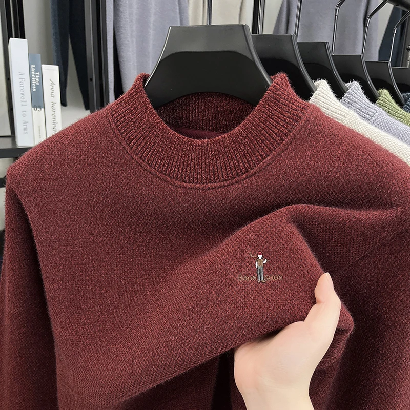 Fashion brand men's round neck sweater luxury exquisite embroidery knitted warm plush comfort autumn winter casual golf pullover