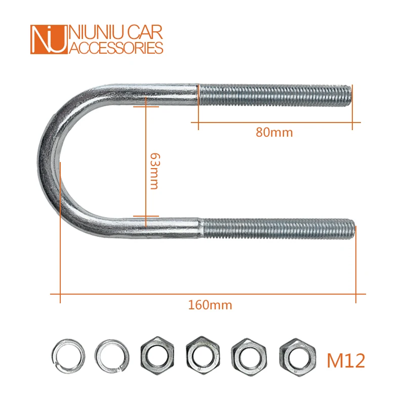 แรงดึงสูงแกนชุบสังกะสี U Bolt 60มม.รอบ M12 Leaf Spring Clamp รถพ่วงรถบรรทุก Ute อะไหล่