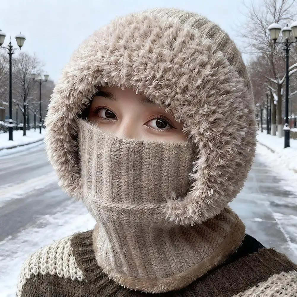 Winter-Plüsch-warmer Schal-Mützen-Set für Damen, Samt, winddicht und kältebeständig, Gehörschutz, Outdoor-Fahrrad-Pendelset