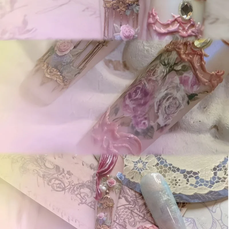 3D Vintage Nail Silicone Mold Rose Birdcage European Candlestick Roman Column Candle Nail Accessory Transparent Nail Art Mold