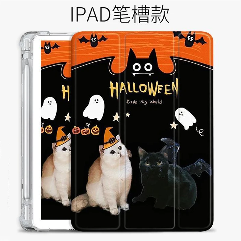 Y2k Cool Halloween Cute Kitten Pad Case For IPad Air 4 5 6 Pro 11 12.9 13 M4 10.9 10.2in Mini 7 6 5 4 Three Folded Edge Cover