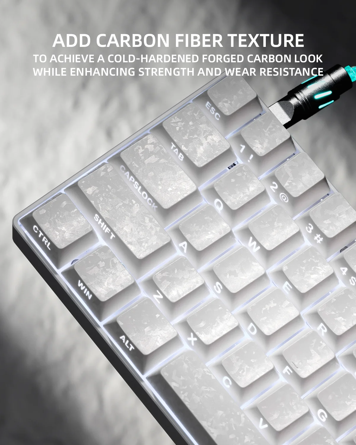White Forged Carbon Matte Double Shot PC Keycap Cherry Profile Side Print RGB Backlit Key Caps Personality Keyboard Accessories