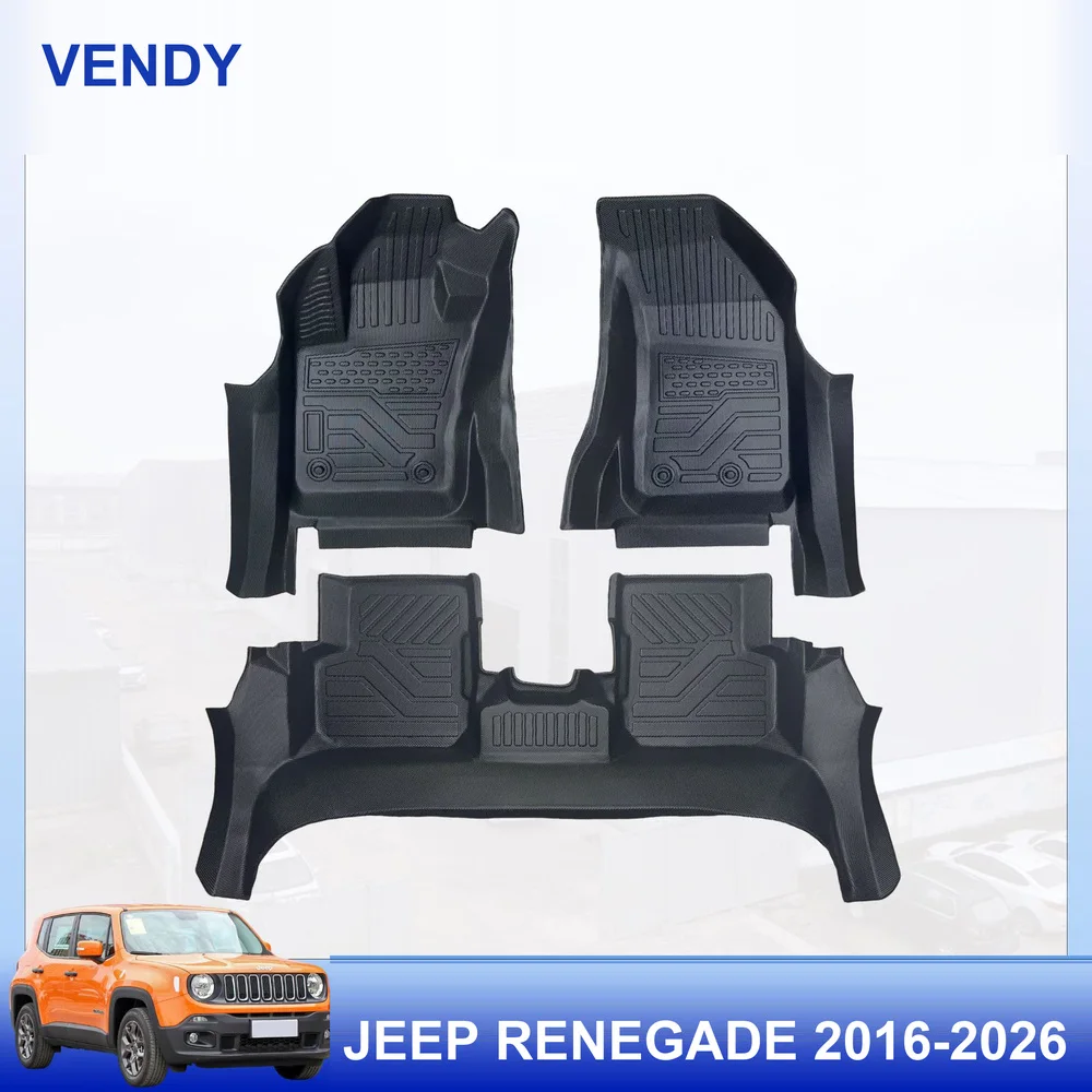 TPE Car Floor Mats Custom Fit for Jeep Renegade 2016-2026 Left Hand Drive Full Set All Weather Waterproof Easy to Clean