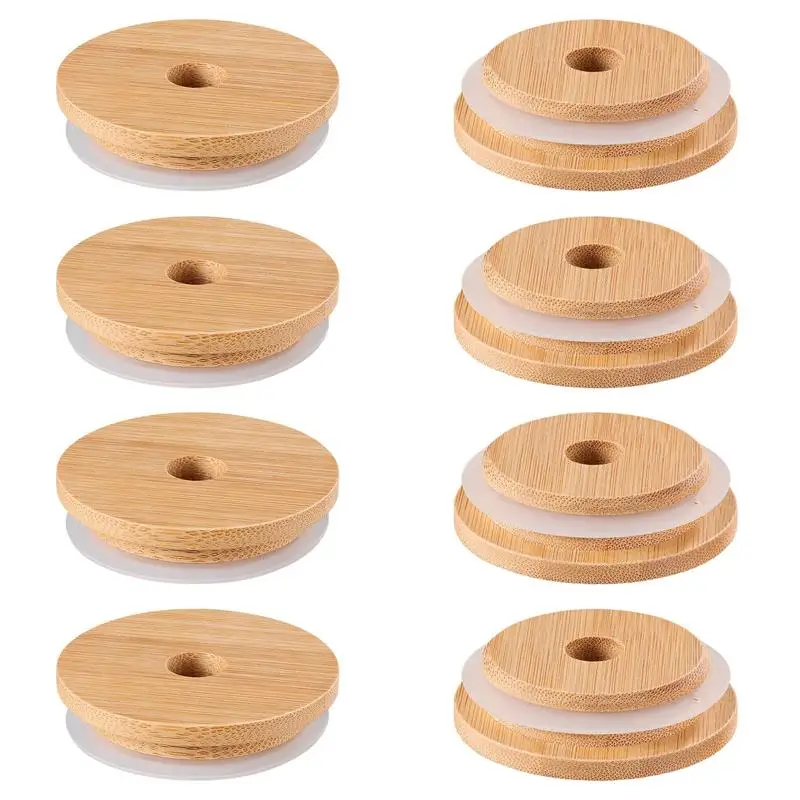 Mason Jar Lids Straw Lid With Glass Hole Can Mouth Wide Wooden Beer Bottle Canning Bamboo For Caps Cup Covers Sealing Cover And