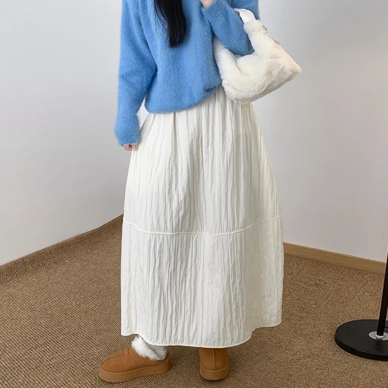 Japanische Plus Größe Laterne Röcke für Frauen Frühling Herbst Harajuku Elastische Taille Midi Rock Neue Frau Tasche Vintage Lange Röcke