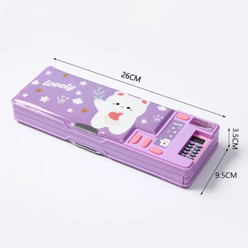 Multifunctional Calculator Pencil Box Plastic Double Sided Stationery Case Creative School Supplies for Students