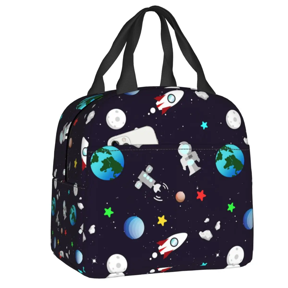 Space Universe Sun Planet Lunch Bag Cooler Warm Insulated Astronaut Spaceman Lunch Box for Women Kids School Picnic Food Bags