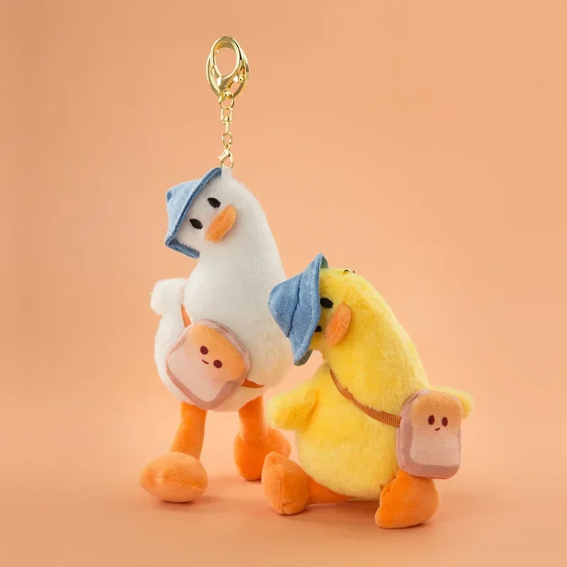 Cartoon Lovely duck crooked neck Doll Keychain Yellow White Car Bag Accessory Cute Plush Boy Girl Couple Keyring Lover Pendant