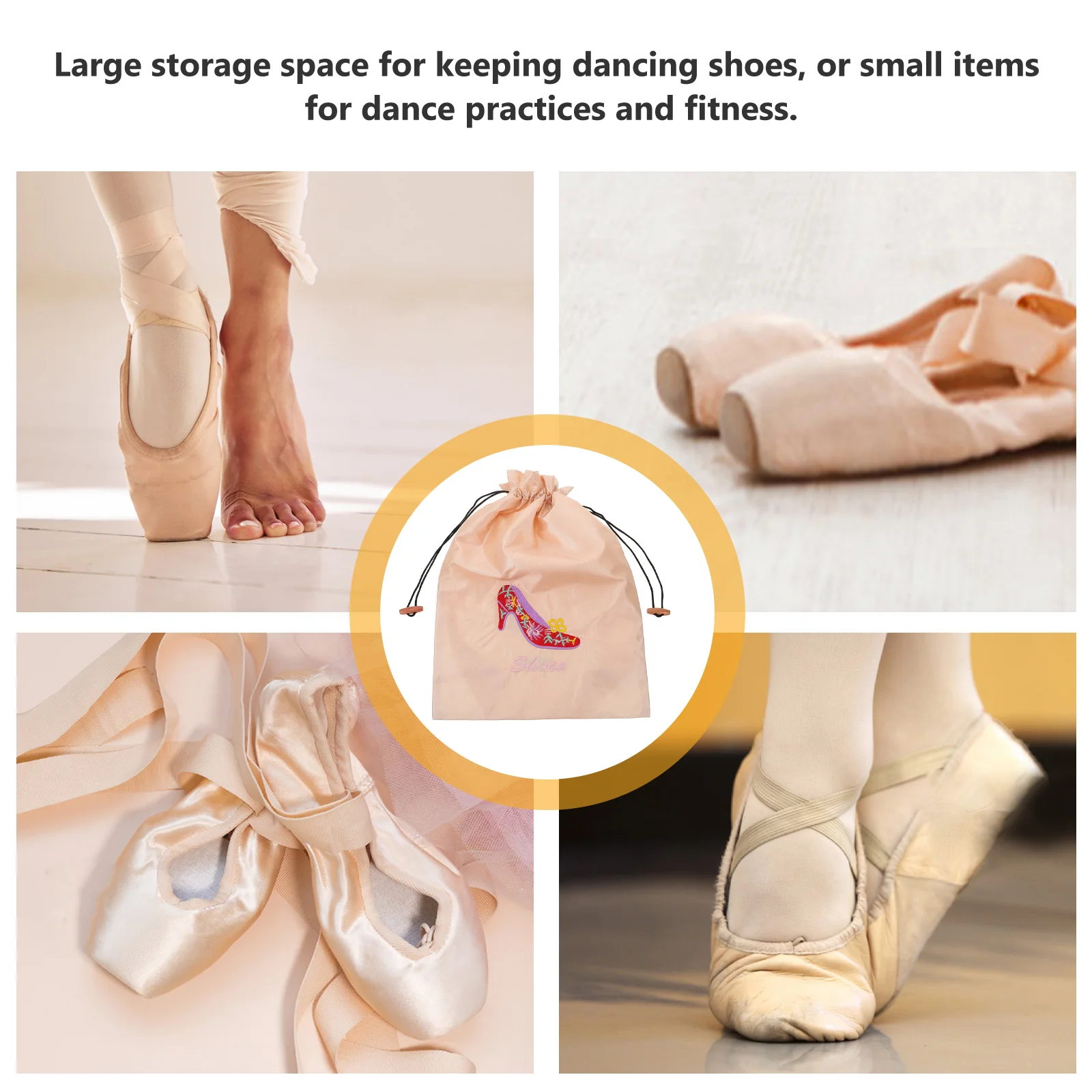 Ballet Drawstring Storage Bag Dance Shoes Pouch Pointe Multipurpose Travel Organizer