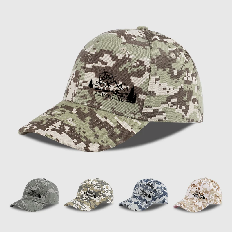 Adventure Compass Mountain Print Camouflage Baseball Cap - Adjustable Hiking Cap for Outdoor Hiking, Camping, and Mountaineering
