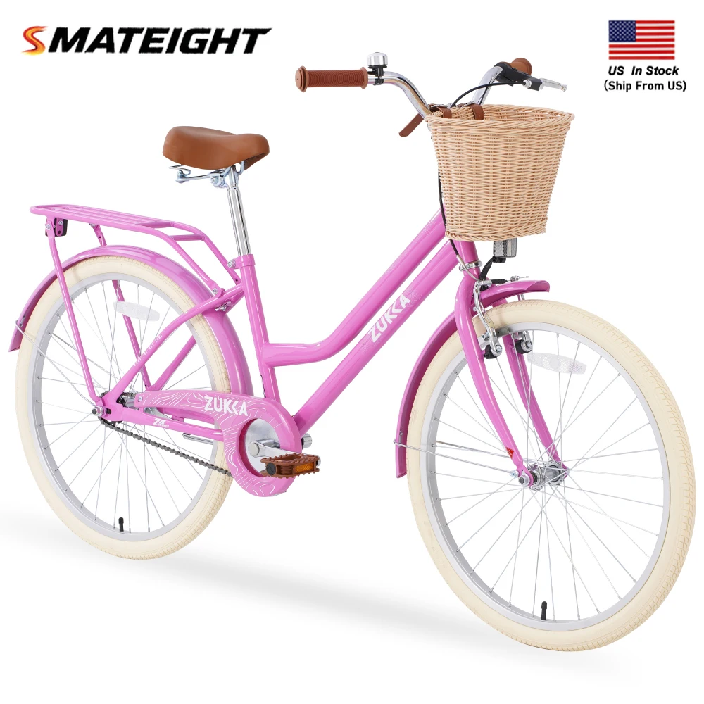 

24inch Bicycle for Girls Multiple Colors Single Speed Steel Frame with Basket