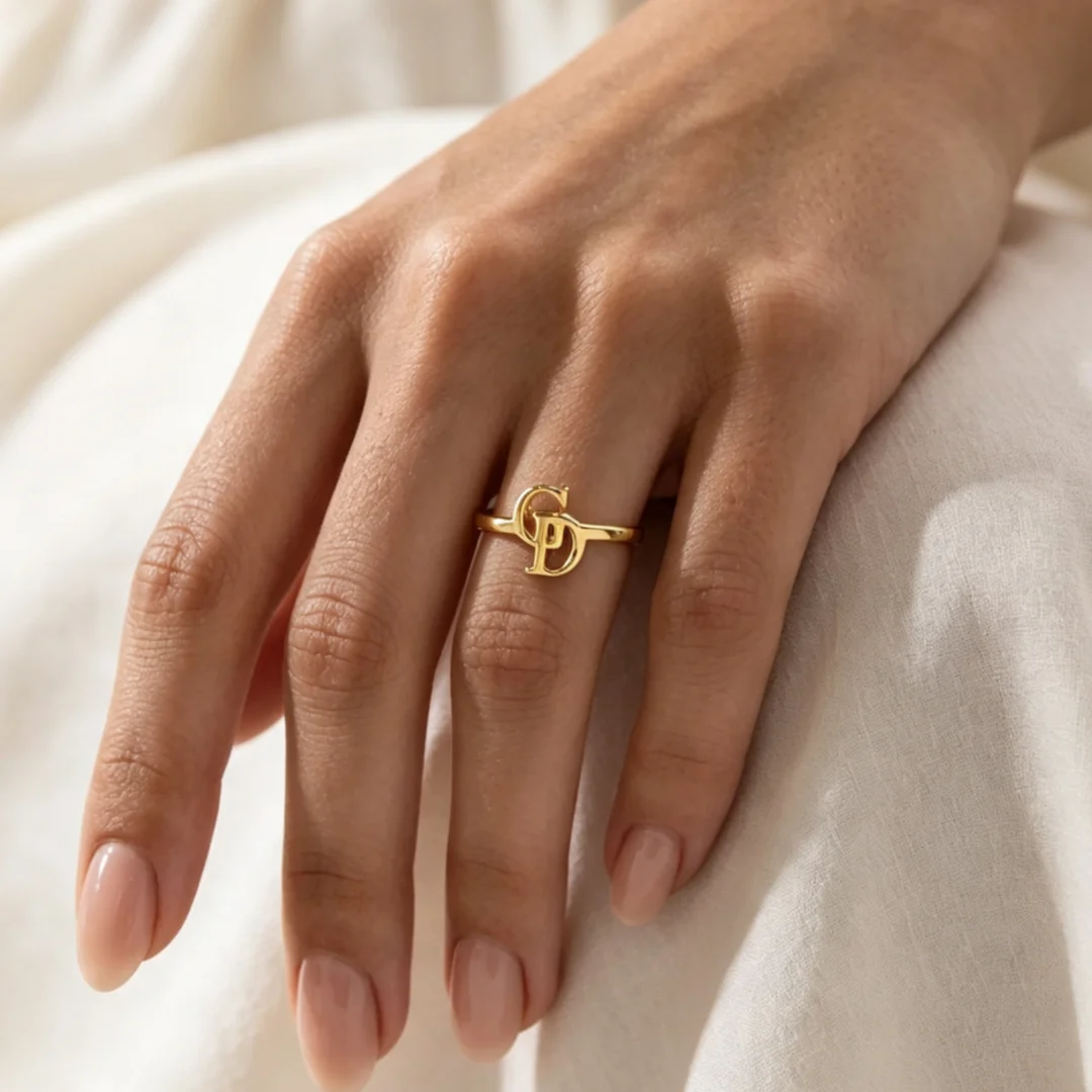 Custom Double Initial Ring  Stainless Steel Couple Initials Letter Ring Skinny Custom Ring Couple Rings Stackable Engraved Rings