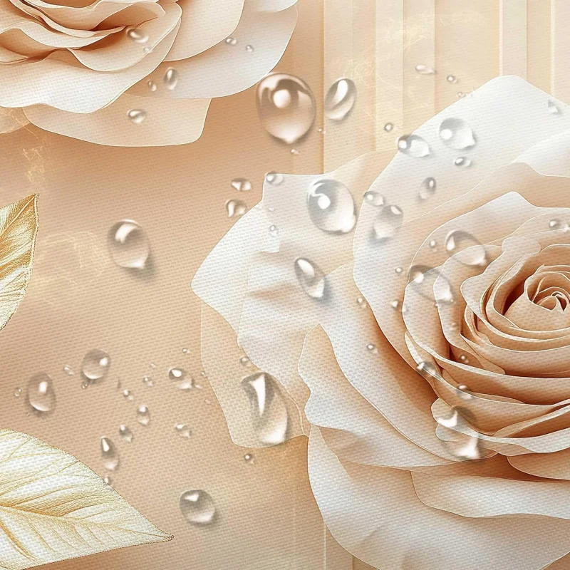 custom.Elegant Luxury 3D Floral Modern Minimalist Abstract White Flower Golden Leaves Fabric Shower Curtain Set Elegant