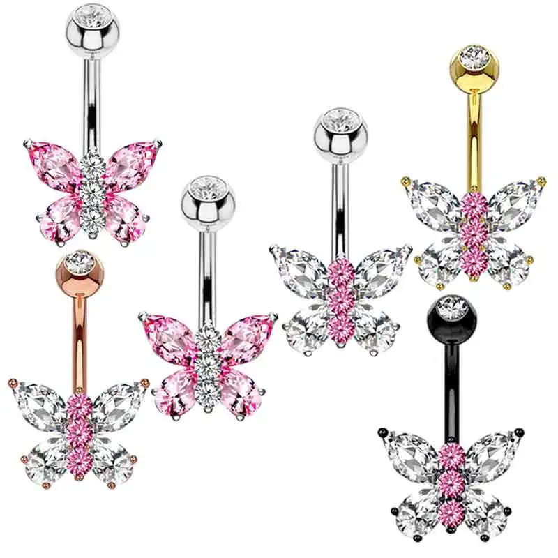 

Surgical Steel CZ Heart Butterfly Navel Rings Clicker Belly Button Ring Cute Belly Piercing Jewelry 14G Wholesales Body Jewelry