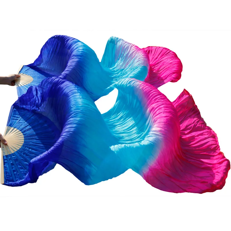 100% Silk Veil Stage Performance Customizable Bamboo Belly Dance Silk Fan (2pcs)