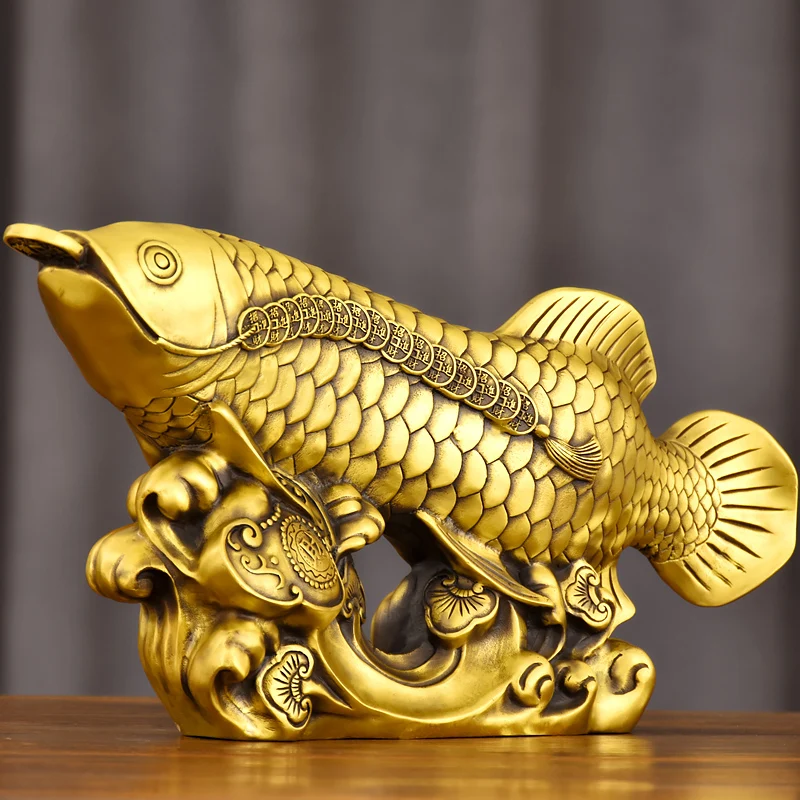 large Southeast Asia Company Store business HOME Efficacious Talisman Recruit money Arowana Golden Fish FENG SHUI COPPER statue