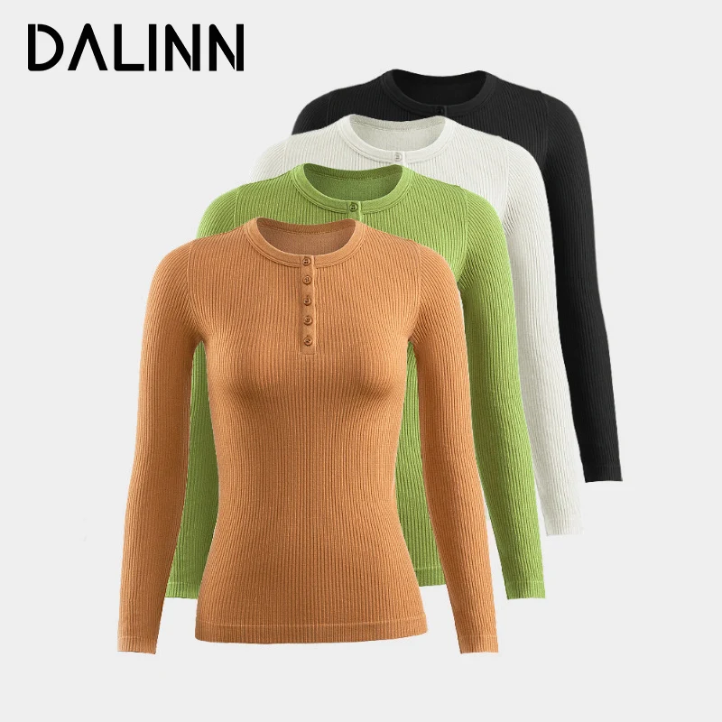 

Woman Thermal T Shirts, Round Collar, Long Sleeved, Silk Blend Fabric, Slim Basic Tee, 2023 Fall Winter Solid Warm Top, DALINN