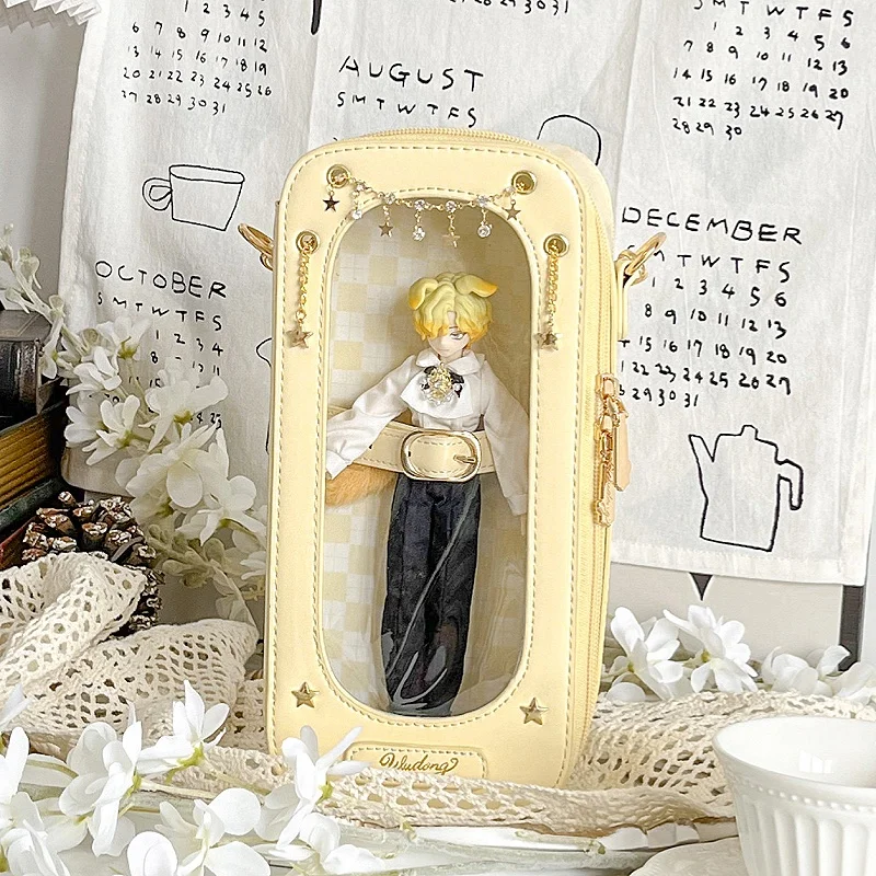 Starfall Series 1/8 BJD Crossbody PU Ita Bag, Removable Star‑Chain Storage Purse with Clear Window, for Outdoor Collection Show