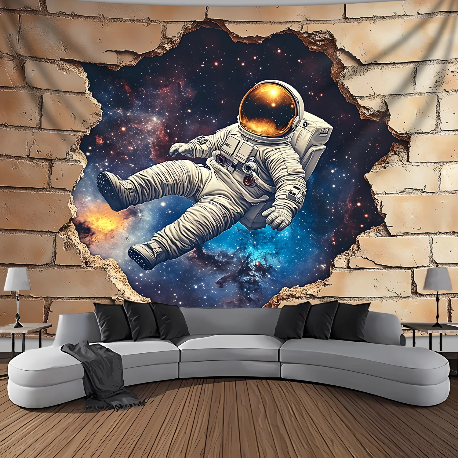 Astronauts who break through the wall Digital printing polyester tapestry decorative Living room bedrooms Office background gift