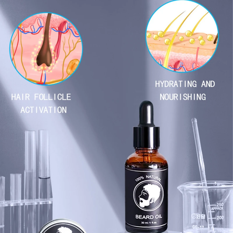 น้ํามันดูแลเส้นผมและเคราบนใบหน้าของผู้ชาย เพิ่มความหนา เรียบเนียน ทําให้บํารุงและบํารุง น้ํามันดูแลเครา ผลิตภัณฑ์ความงาม