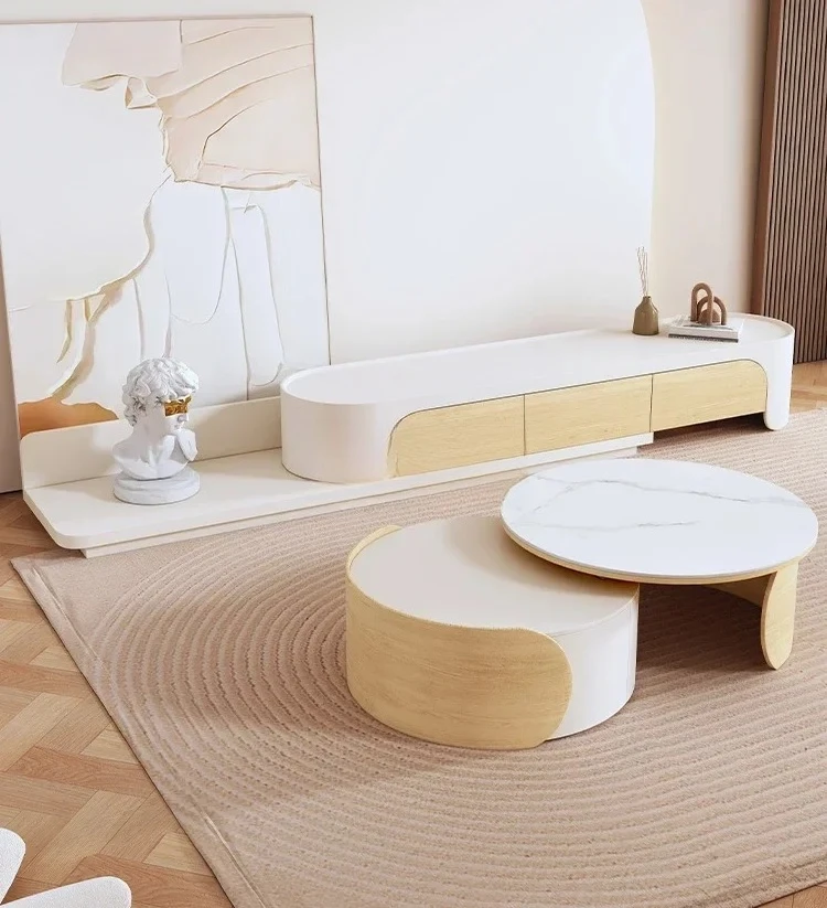 

Журнальный столик кремового цвета, шкаф для телевизора, напольное хранилище для хранения, выдвижная маленькая квартира