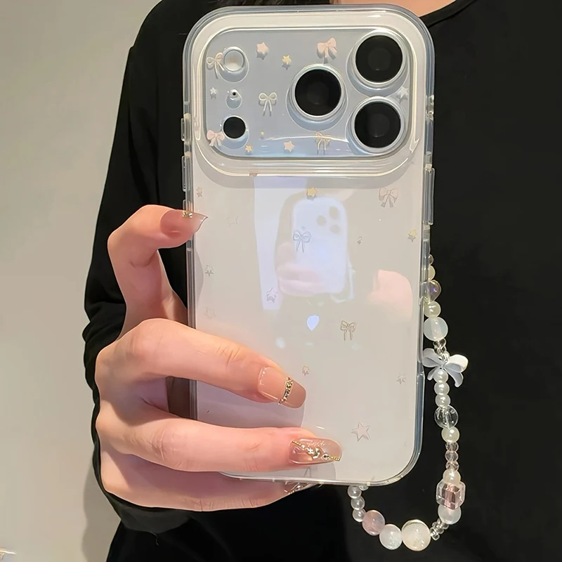 Niedliche Stern-Schleifenmuster Silikon-Handyhülle für iPhone 17 16 15 Pro Max 14 13 12 11 Pro Stoßfeste TPU-Schutzhülle