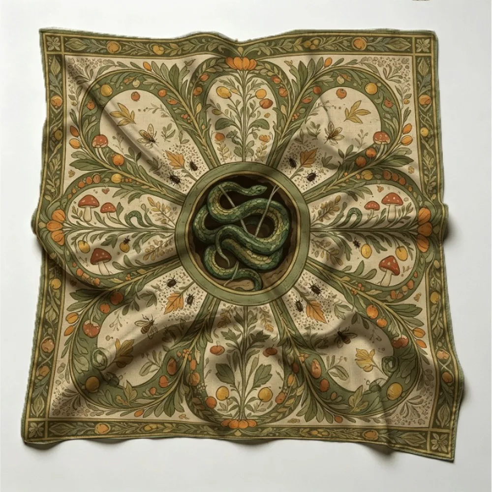 Vibrant snake leaf mushroom art Women Retro Square Scarf, Vintage Multi-wear Accessory Elegant Gift