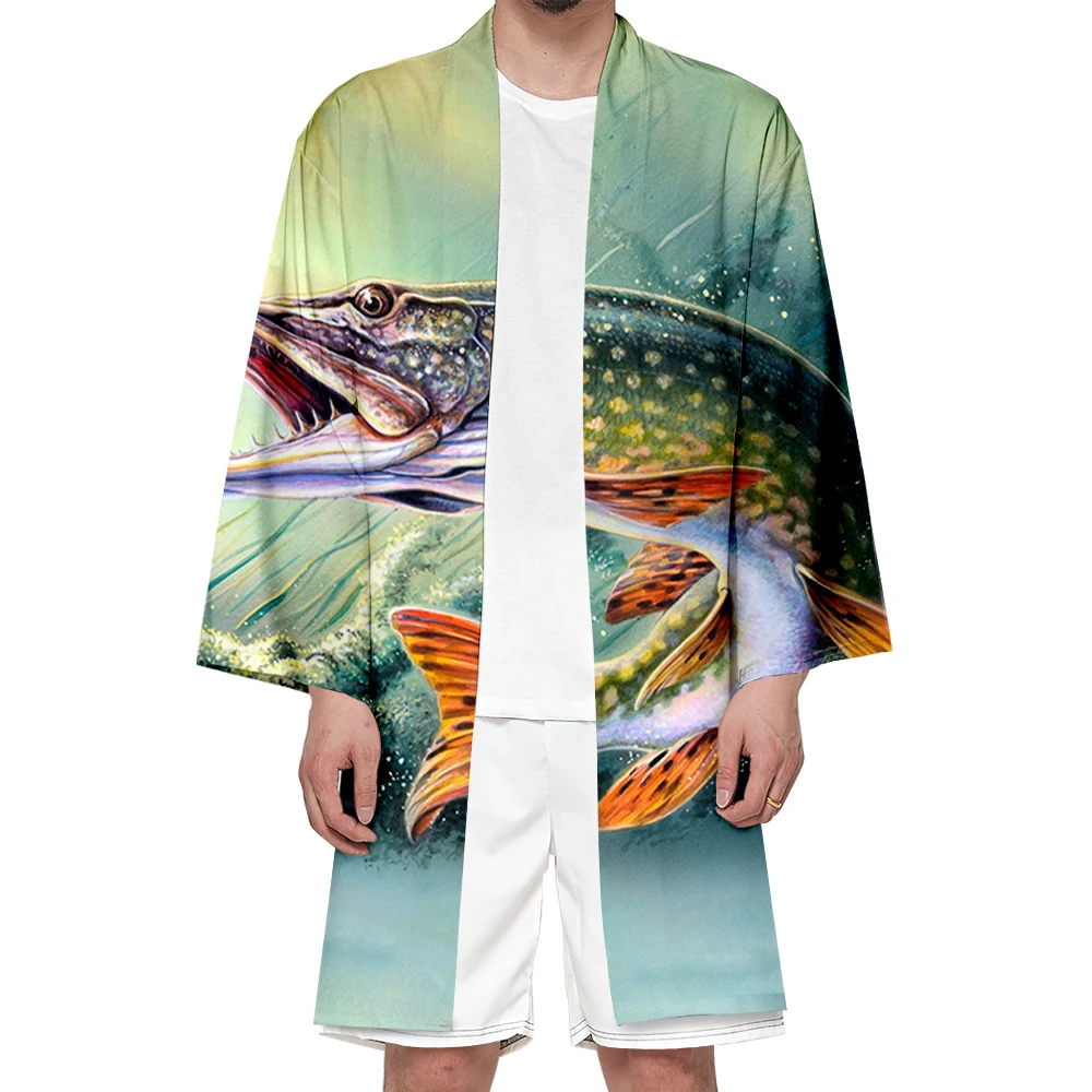 Kimono abbigliamento uomo e donna stampa digitale 3D in stile giapponese abbigliamento tradizionale giapponese cardigan pesca