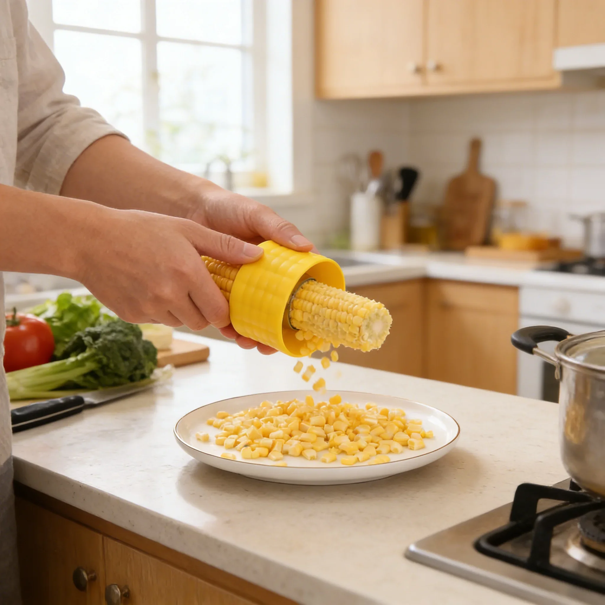 Manual Rotating Corn Peeler Corn Stripper Manual Quick Corn Kernel Remover Multi-functional Round Corn Cob Tool Kitchen Gadget