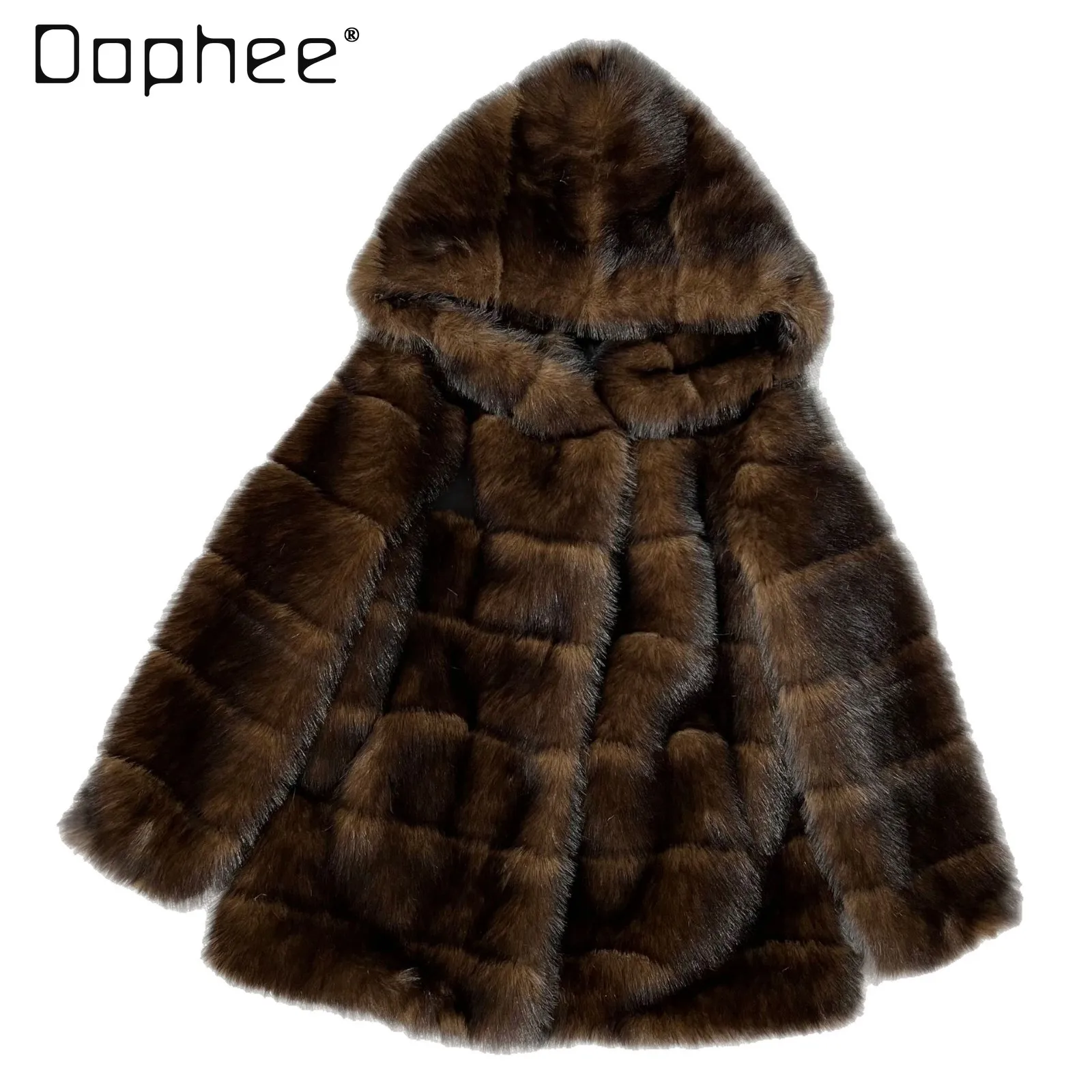 

Coffee Color Imitation Mink Fur Coat for Women 2025 Winter New Purple Mink Hooded Thickened Warm Elegant Noble Faux Fur Coat