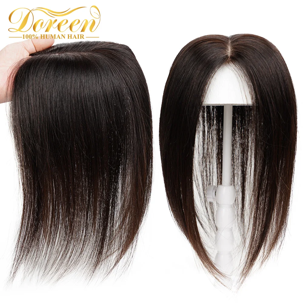 Doreen Human Hair Topper 8 to 14 inch Silk Base Toppers with 3 Layers Natural Skin Scalp Topper Hair for Hair loss 7*12 9*12cm